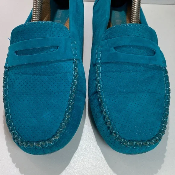 Pierre Dumas Turquoise Blue Suede Penny Loafers Women’s 8 - Picture 9 of 14